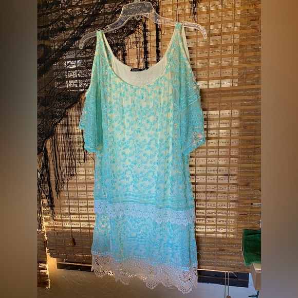 Gypsy 05 Crochet Lace Eyelet Beach Dress Tie Cold Shoulder - Picture 4 of 17